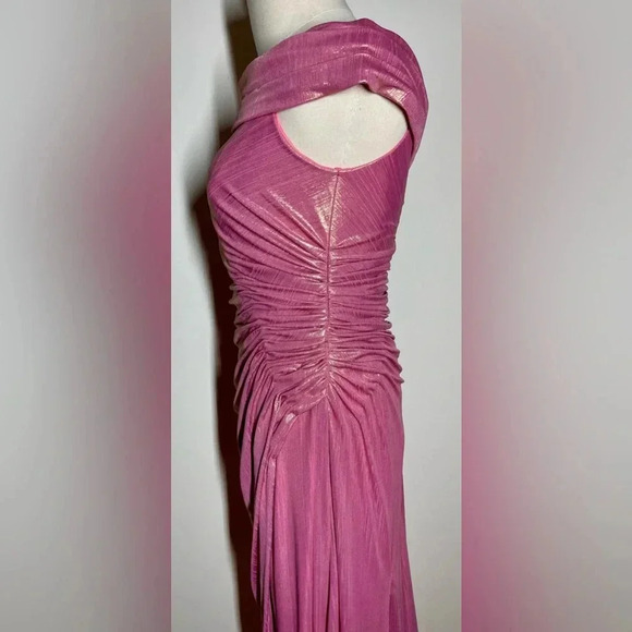 Mac Duggal 27152 | Off The Shoulder Ruched Waist Slit Metallic Gown | Women’s 12 - Picture 6 of 10